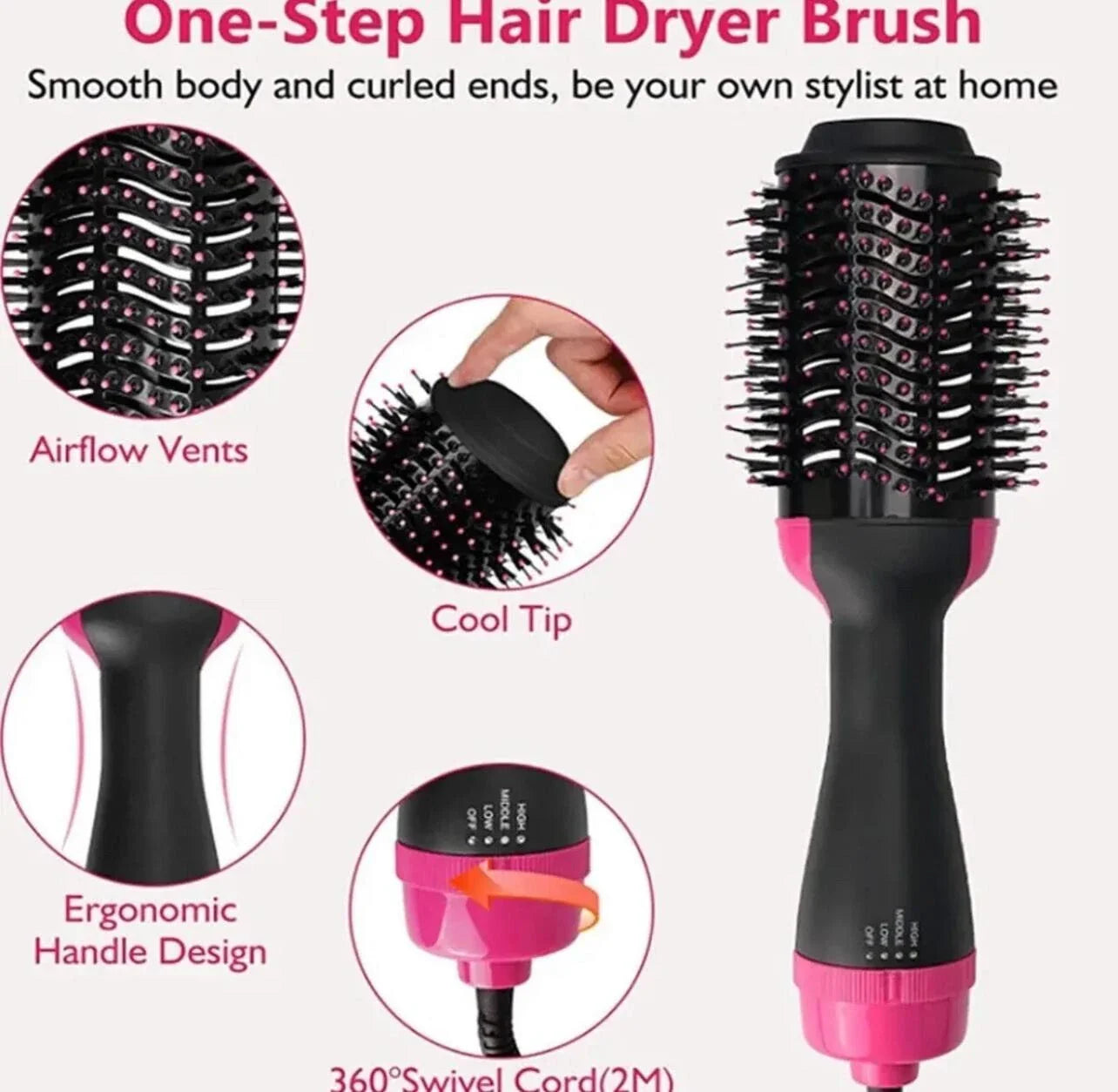 One Step 3 In 1 Hair Dryer And Volumizer / Hot Air Brush – Comb For Drying, Straightening, And Curling
